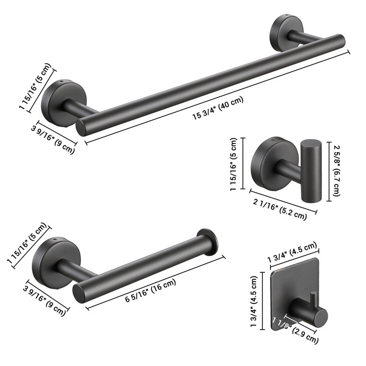 Gray Metal 5-Piece Bathroom Hardware Set with Towel Bar