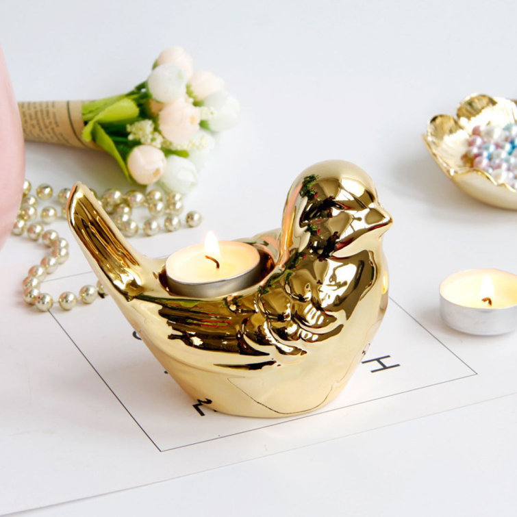Golden Ceramic Bird Shaped Candlestick Candleholder