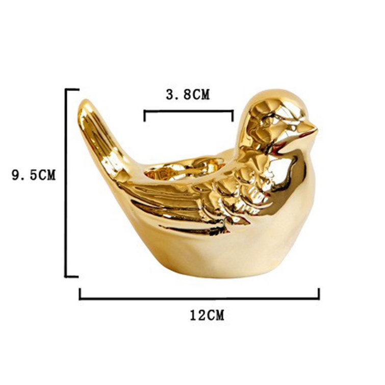Golden Ceramic Bird Shaped Candlestick Candleholder