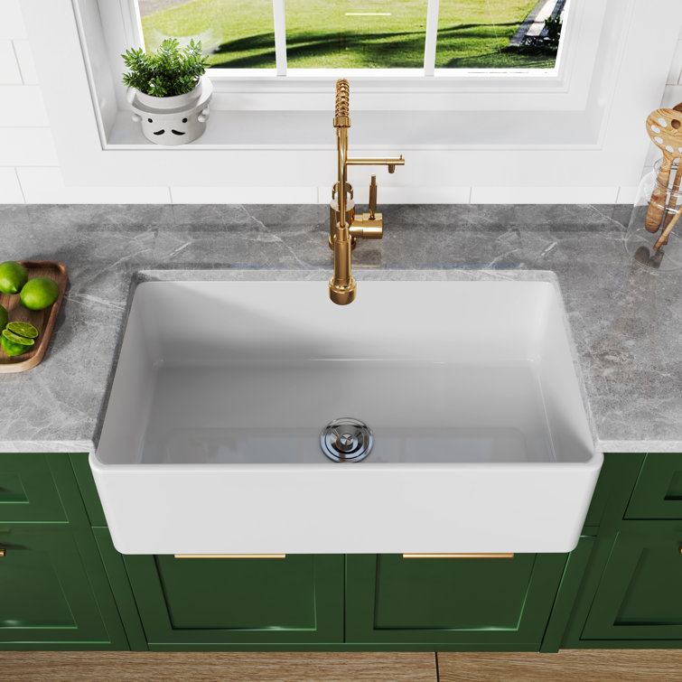 Athena 33" L x 18" W Farmhouse Kitchen Sink with Sink Grid and Basket Strainer