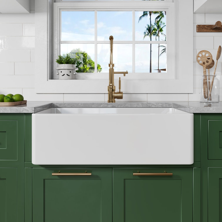 Athena 33" L x 18" W Farmhouse Kitchen Sink with Sink Grid and Basket Strainer