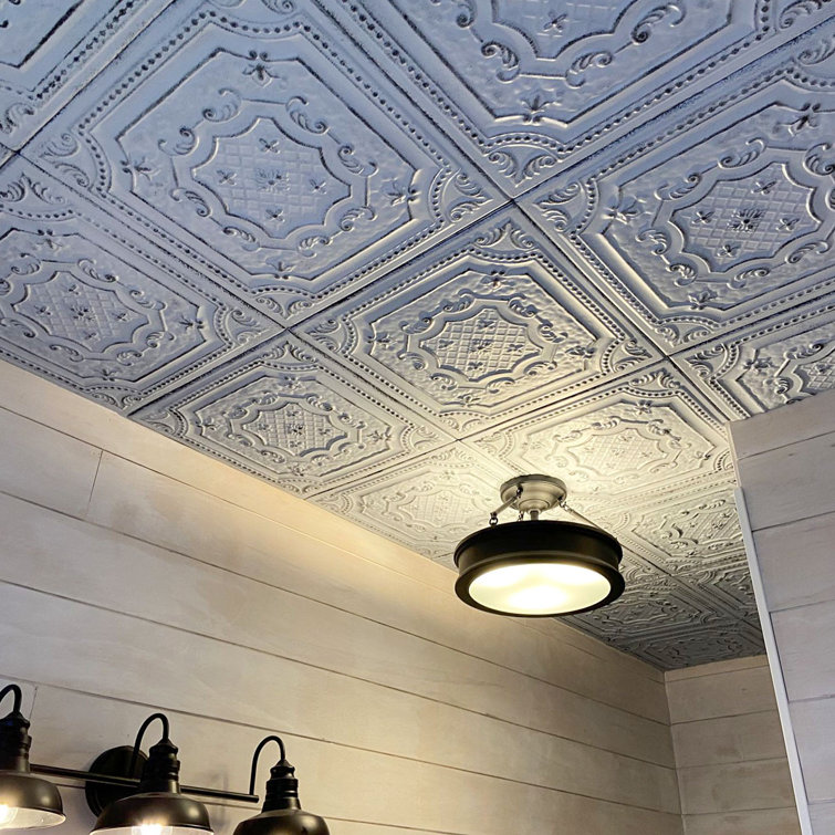 Antique Silver Faux Tin Glue-Up Ceiling Tile Set