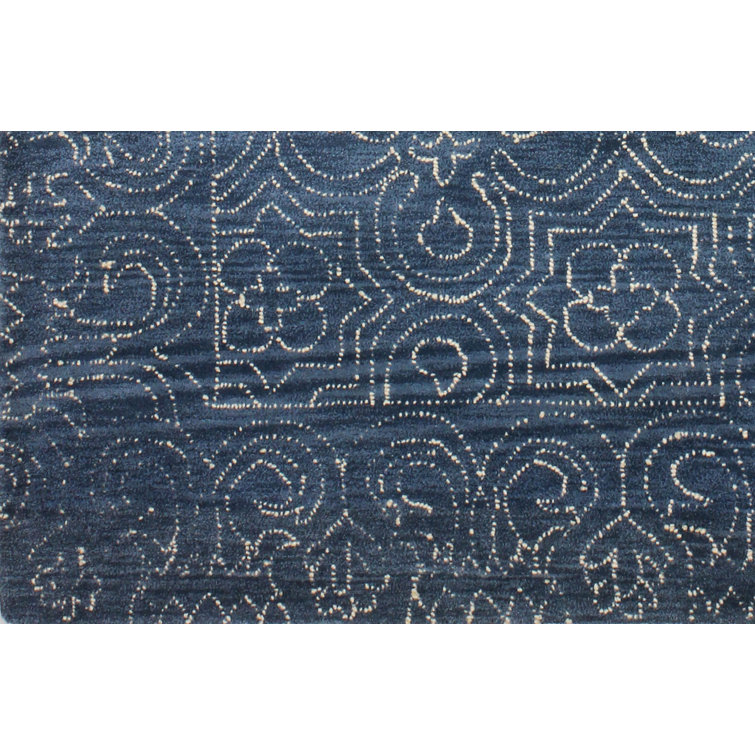 Handmade Tufted Blue Wool Rectangular Area Rug