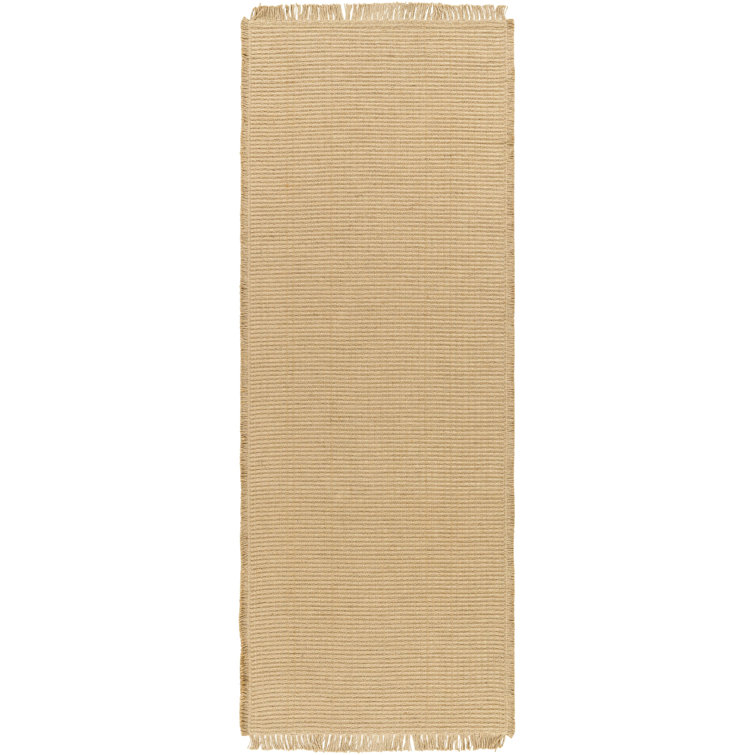 Natural Tan Jute and Polypropylene Runner Rug with Fringe