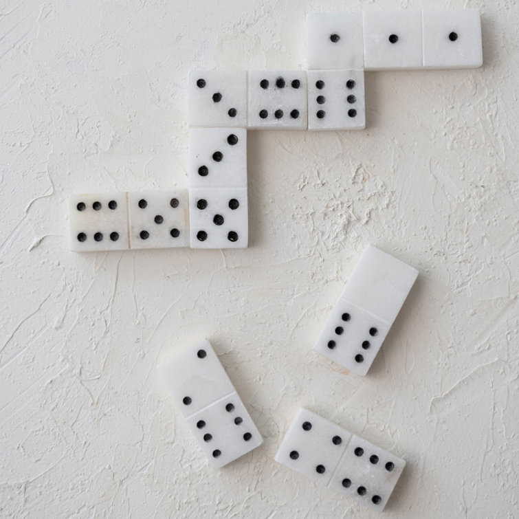 Handmade Alabaster Domino Set in Black Soapstone Tray