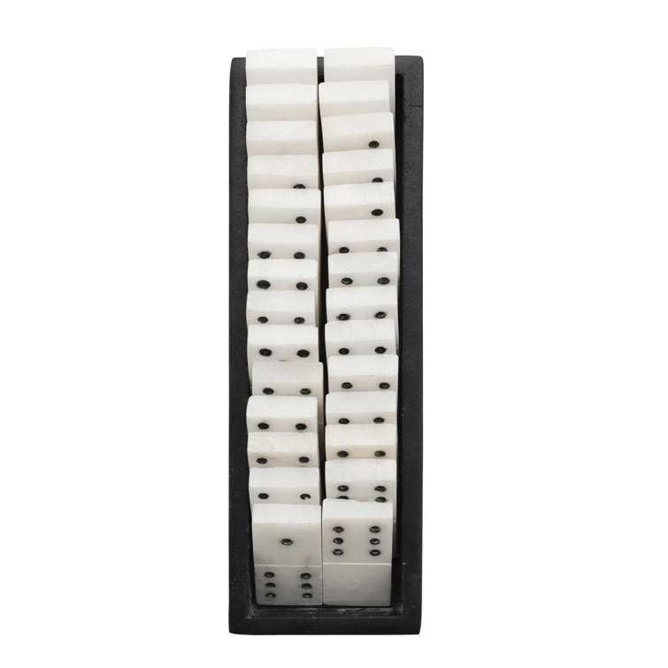 Handmade Alabaster Domino Set in Black Soapstone Tray