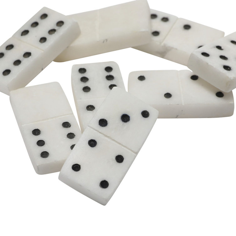 Handmade Alabaster Domino Set in Black Soapstone Tray