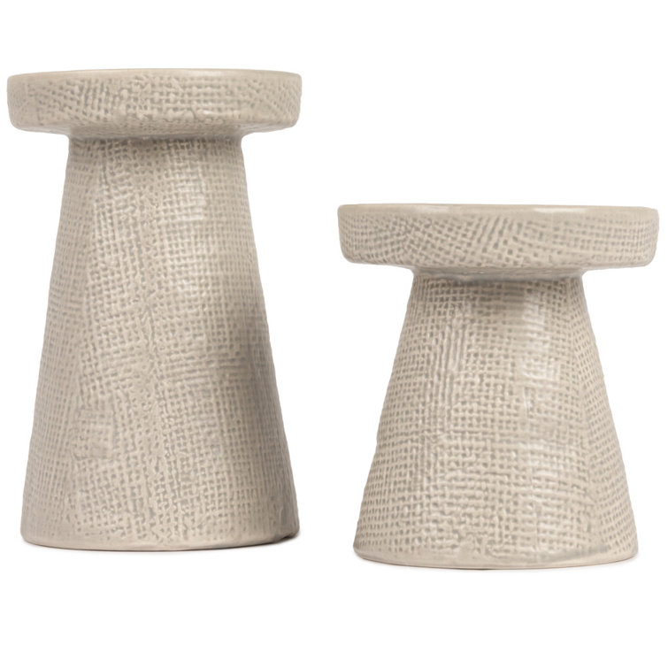 Gray Ceramic Textured Tabletop Candlestick Set