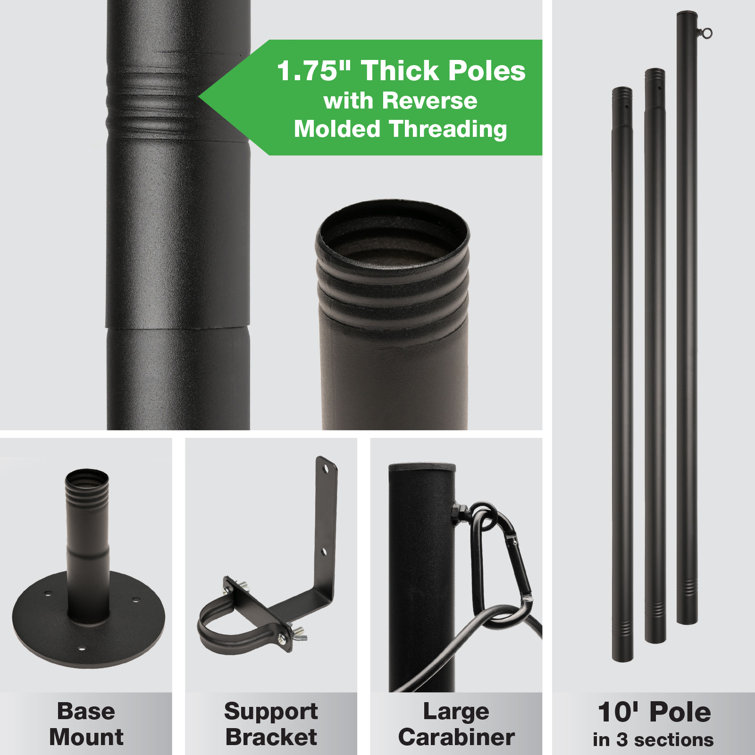 Black Steel 10-Foot String Light Poles Multipack for Deck Mount