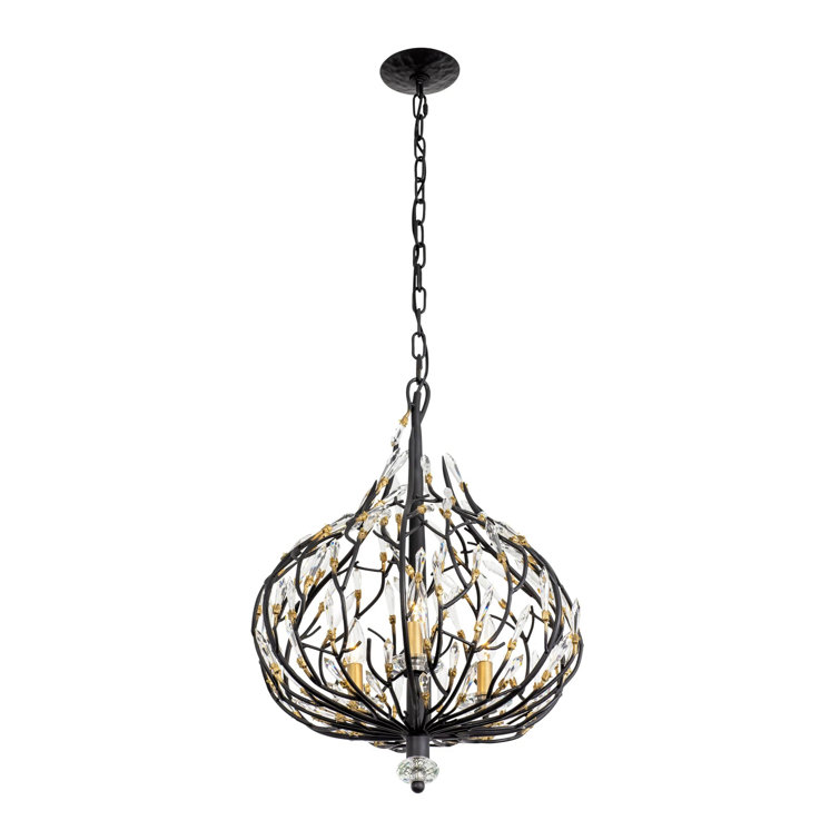 Bask 25" Matte Black and Gold Crystal Pendant Light