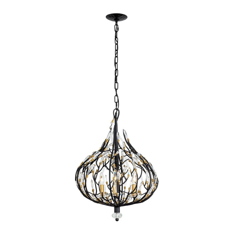 Bask 25" Matte Black and Gold Crystal Pendant Light