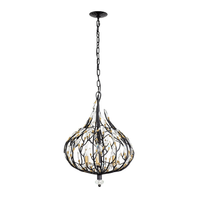 Bask 25" Matte Black and Gold Crystal Pendant Light