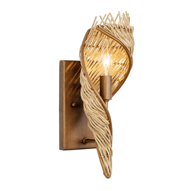 Flow Bronze 13" Dimmable Wall Sconce with Natural Rattan Wrap