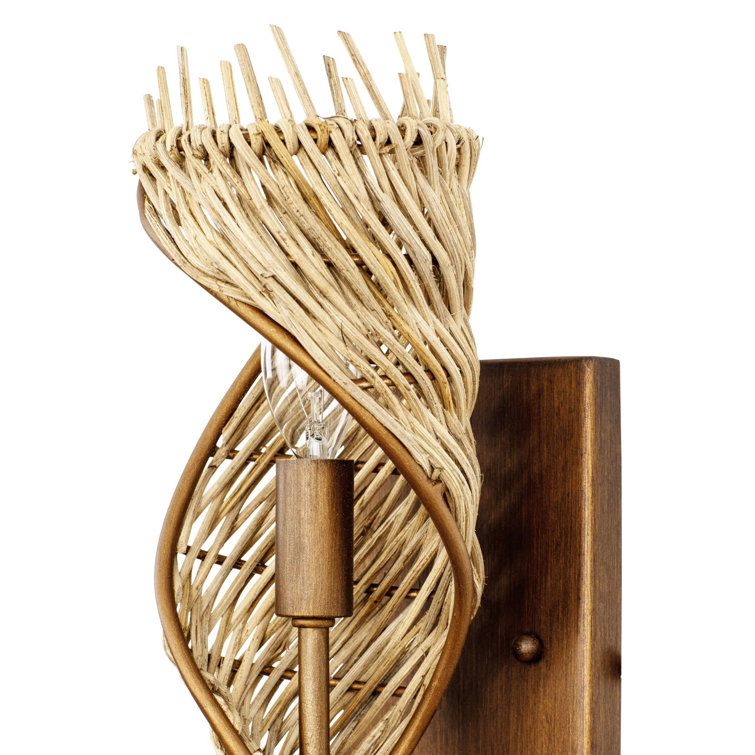 Flow Bronze 13" Dimmable Wall Sconce with Natural Rattan Wrap