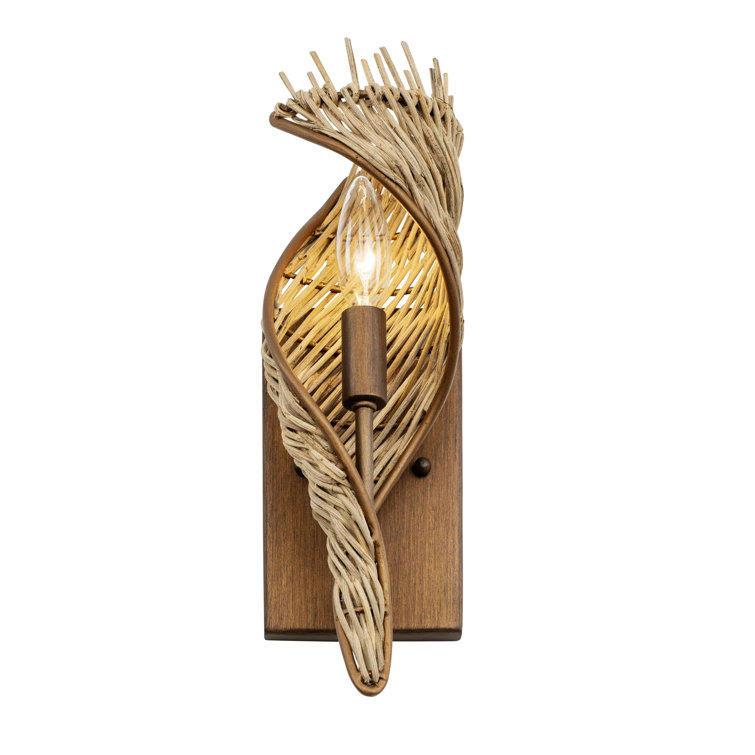Flow Bronze 13" Dimmable Wall Sconce with Natural Rattan Wrap