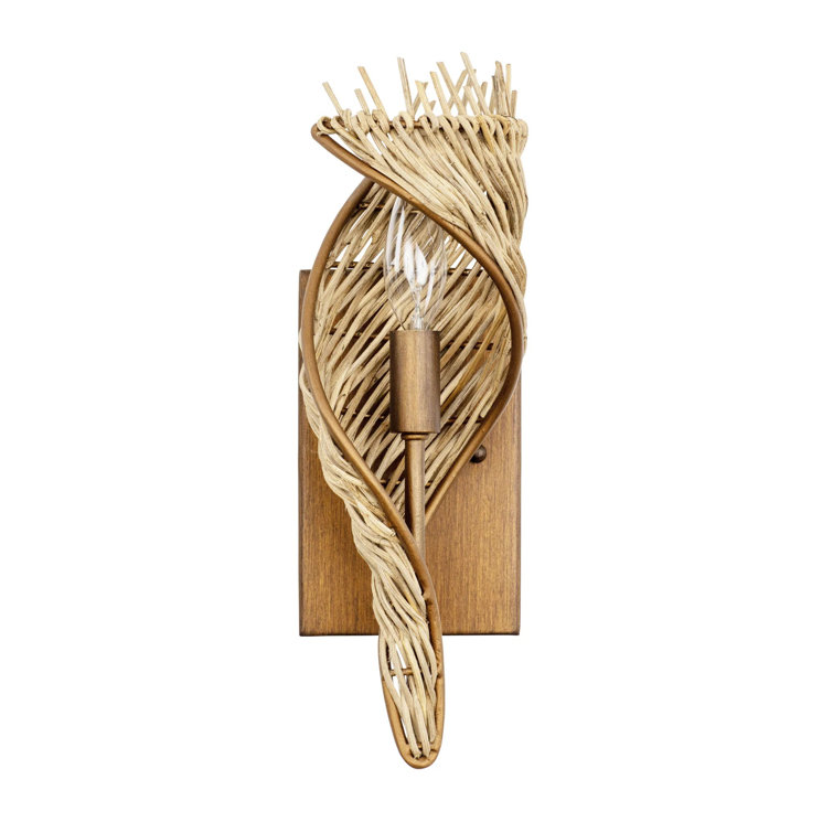 Flow Bronze 13" Dimmable Wall Sconce with Natural Rattan Wrap