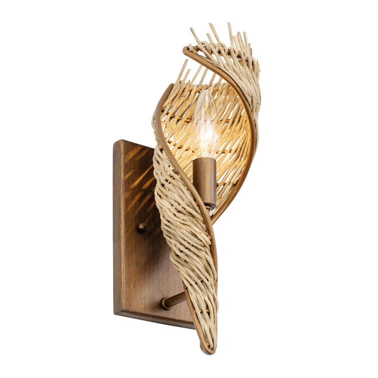 Flow Bronze 13" Dimmable Wall Sconce with Natural Rattan Wrap