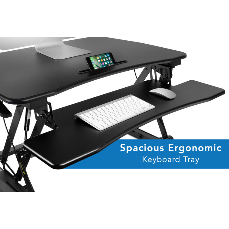 Black Adjustable Metal Standing Desk Converter with Keyboard Tray