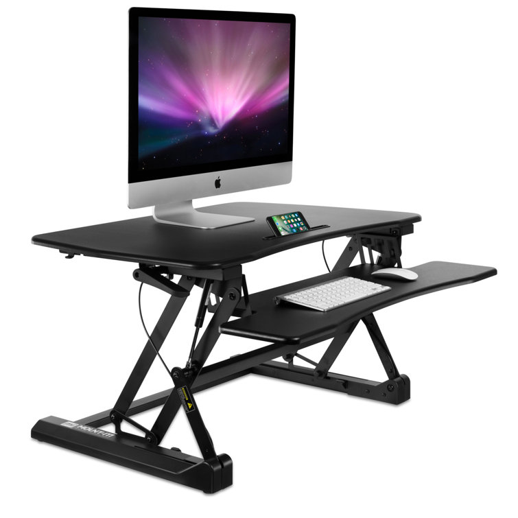 Black Adjustable Metal Standing Desk Converter with Keyboard Tray