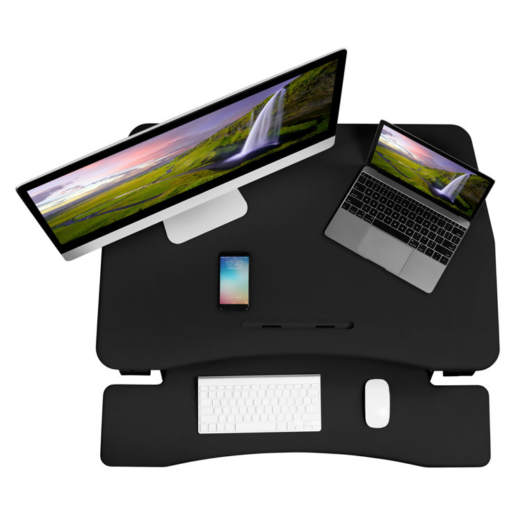 Black Adjustable Metal Standing Desk Converter with Keyboard Tray