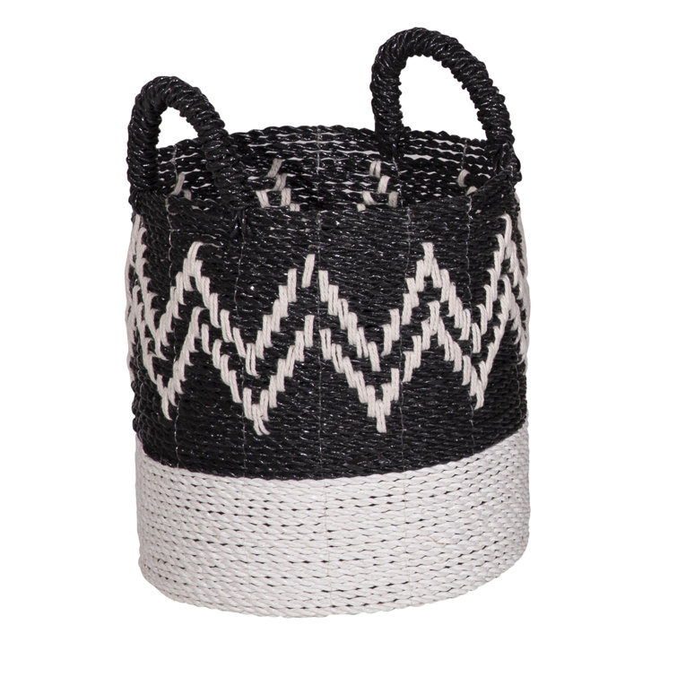 Handwoven Black and White Seagrass Round Nesting Baskets Set