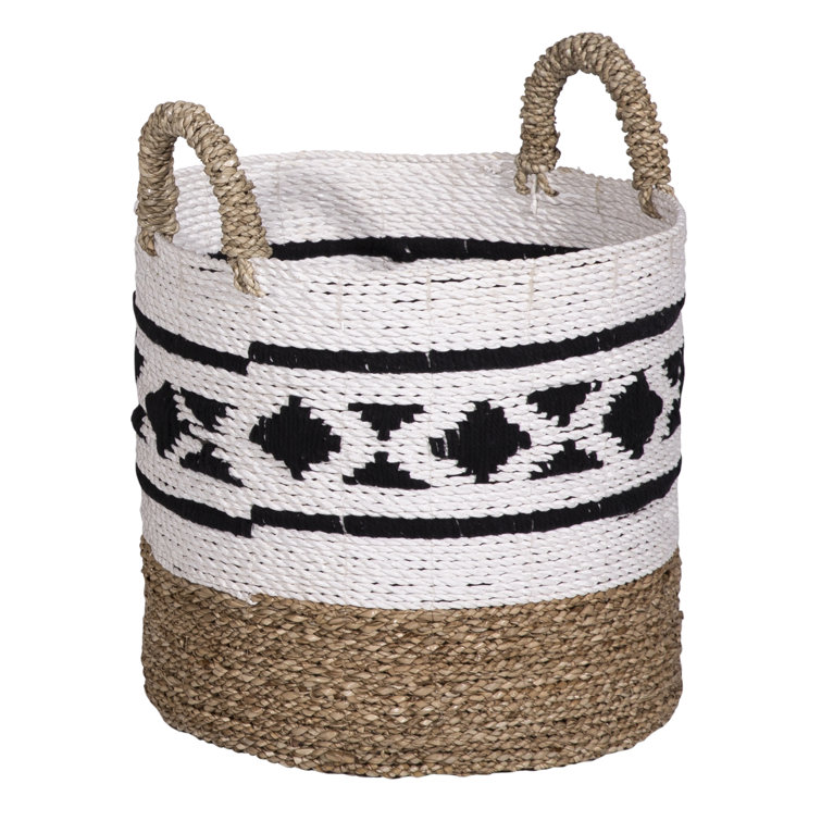 Handwoven Black and White Seagrass Round Nesting Baskets Set
