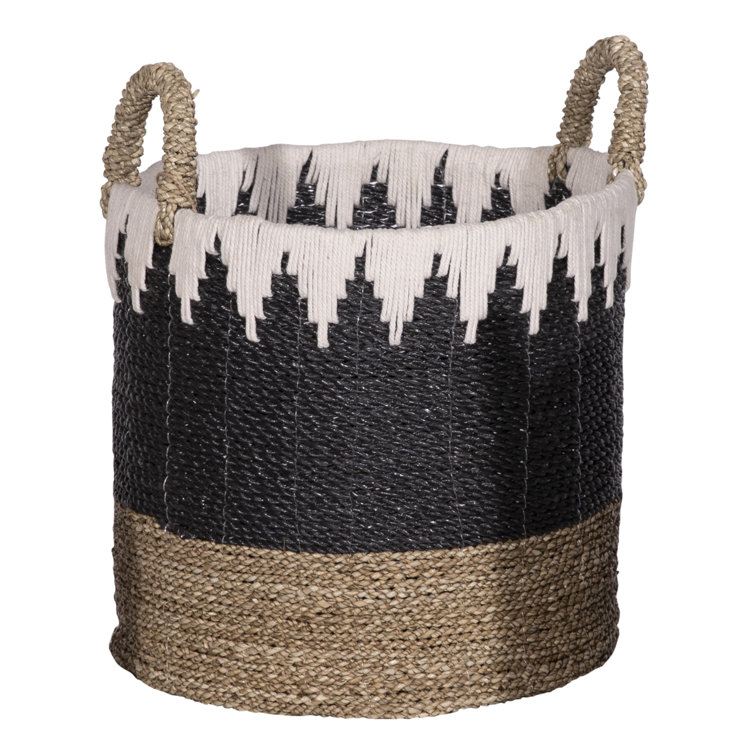 Handwoven Black and White Seagrass Round Nesting Baskets Set