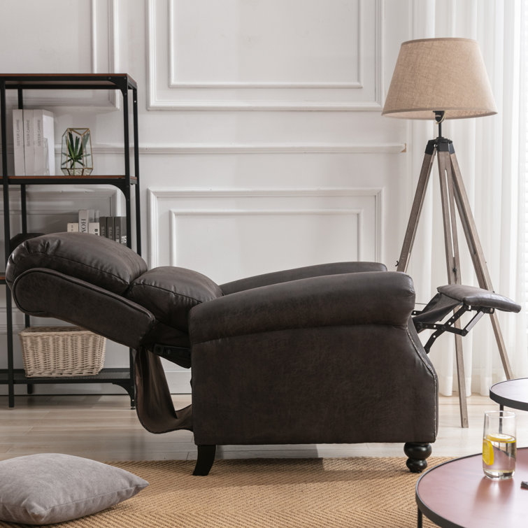 Gray Faux Leather Pushback Recliner with Rivet Decoration