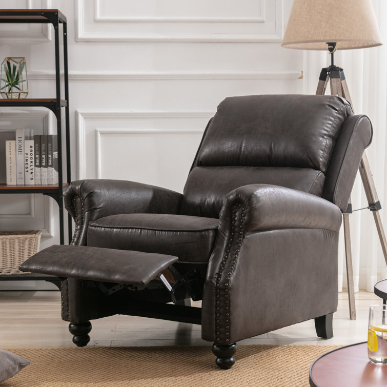 Gray Faux Leather Pushback Recliner with Rivet Decoration