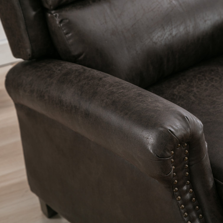 Gray Faux Leather Pushback Recliner with Rivet Decoration