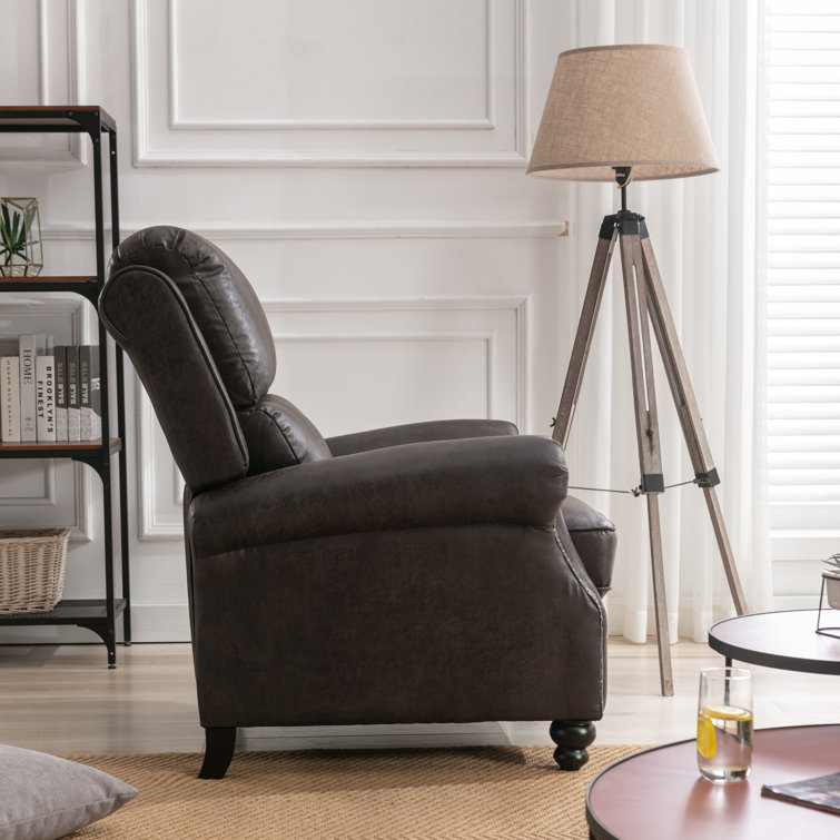 Gray Faux Leather Pushback Recliner with Rivet Decoration