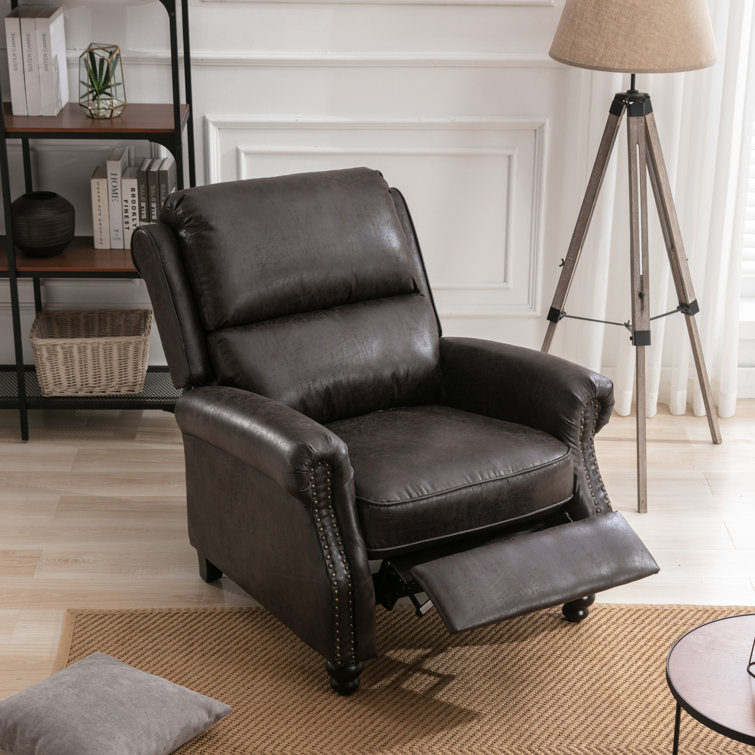 Gray Faux Leather Pushback Recliner with Rivet Decoration