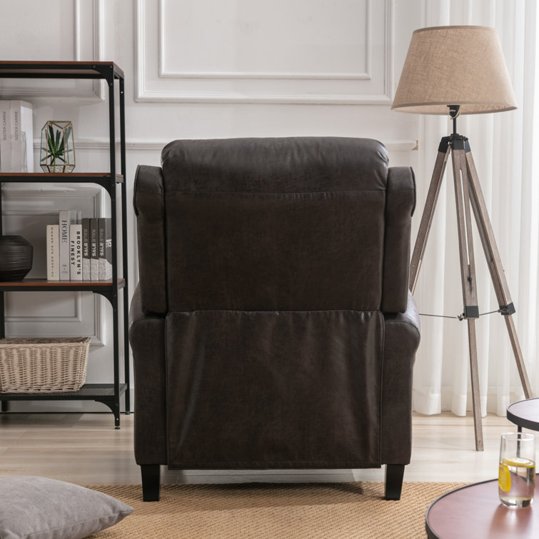 Gray Faux Leather Pushback Recliner with Rivet Decoration