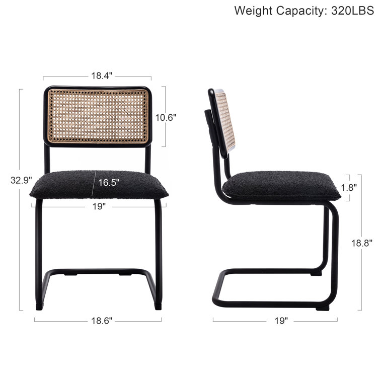 Black Boucle Upholstered Side Chair with Rattan Cane Back