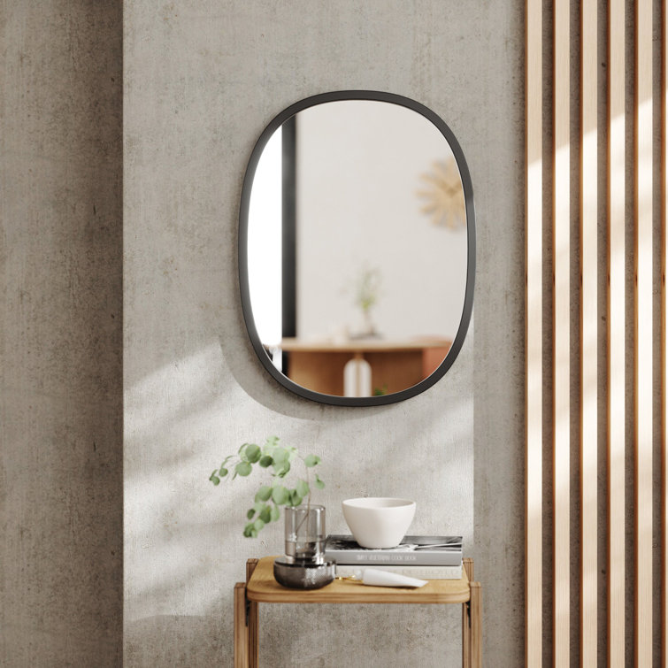 Sleek Modern Oval Hub Wall Mirror 18"x24" in Black