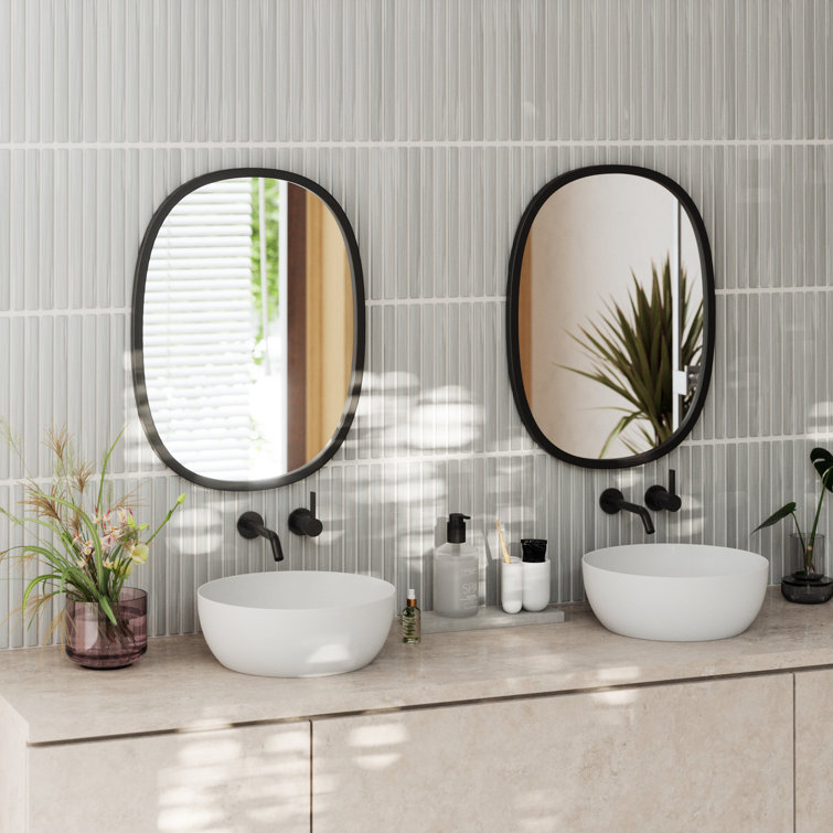 Sleek Modern Oval Hub Wall Mirror 18"x24" in Black