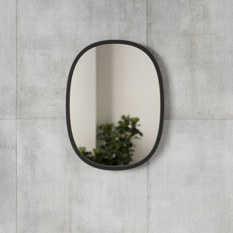 Sleek Modern Oval Hub Wall Mirror 18"x24" in Black