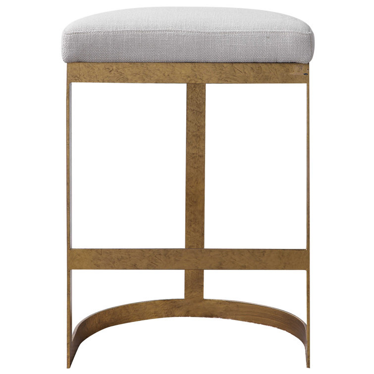 Antique Gold Metal Backless 26" Counter Stool with Linen Seat