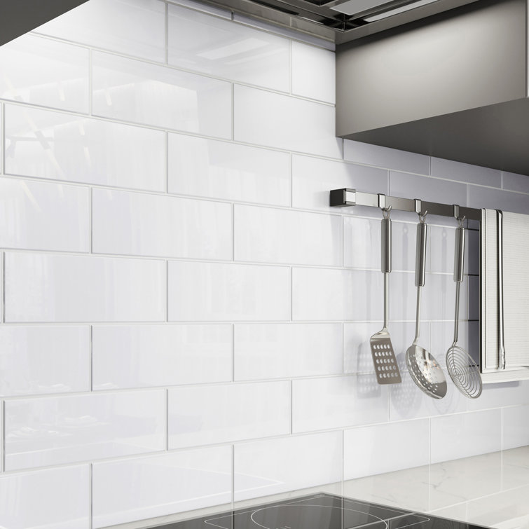 Bright White Glass Subway 4" x 12" Wall Tile