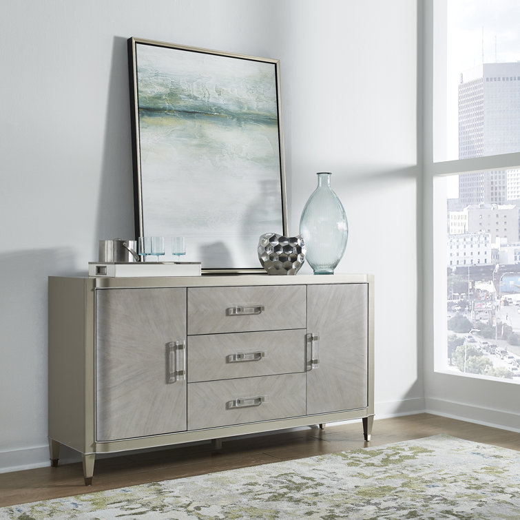 Zoey Silver Two Door Buffet with Rubberwood Legs