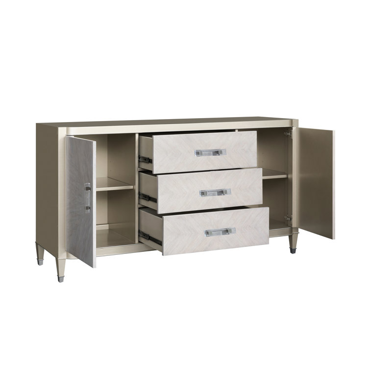 Zoey Silver Two Door Buffet with Rubberwood Legs