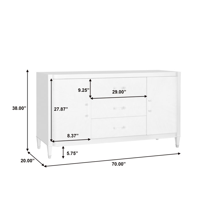 Zoey Silver Two Door Buffet with Rubberwood Legs