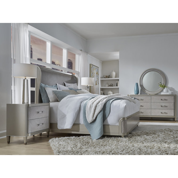 Zoey Contemporary Silver Wood Round Dresser Mirror 40"