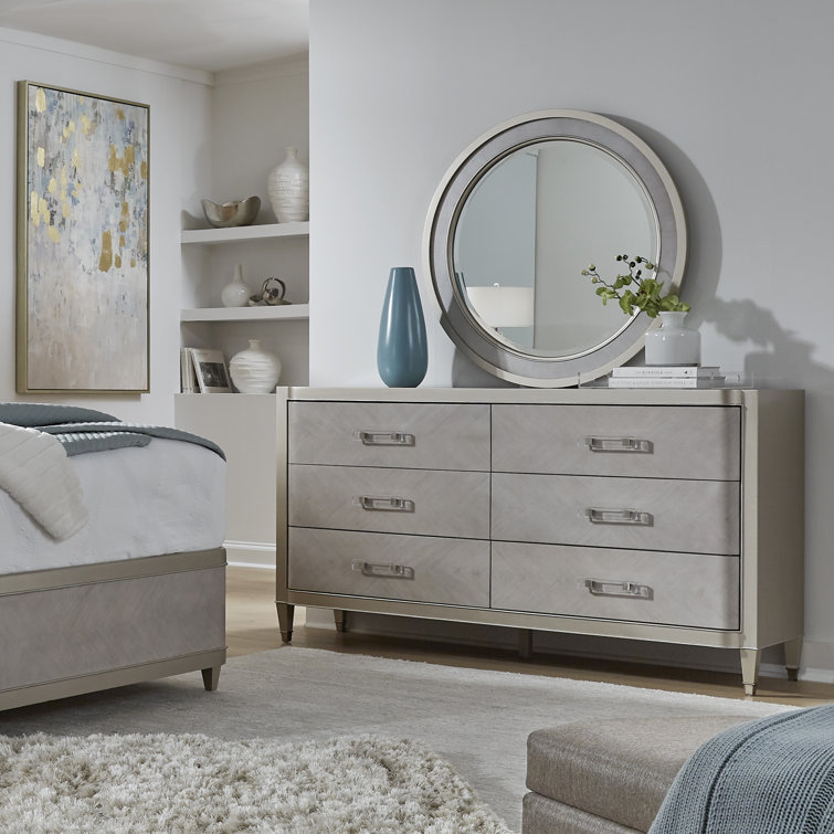Zoey Contemporary Silver Wood Round Dresser Mirror 40"
