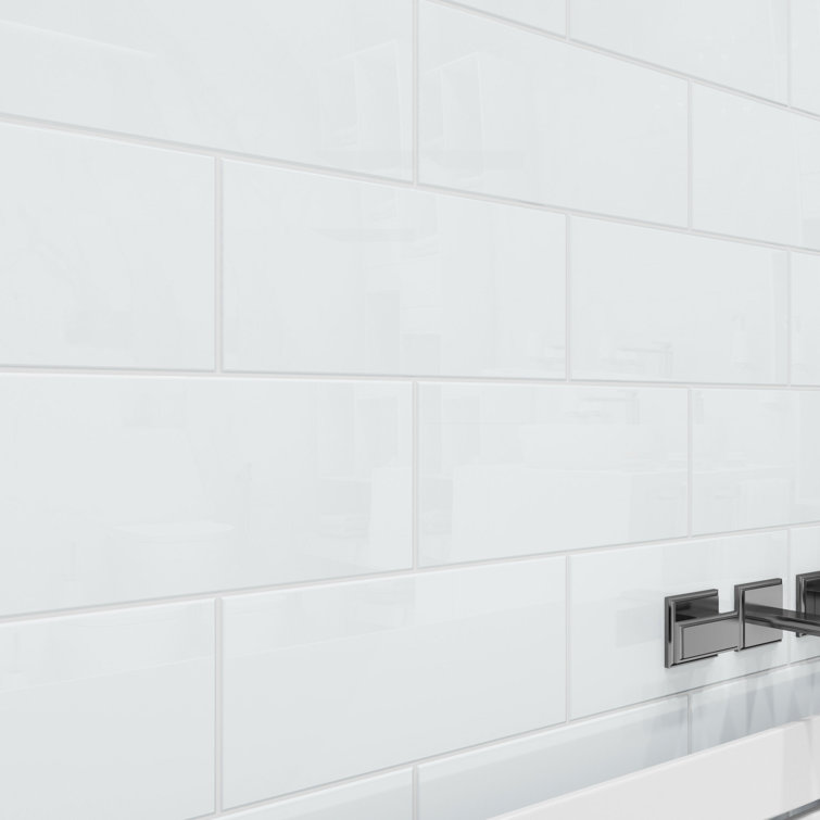 Bright White 6" x 12" Glossy Glass Subway Tile