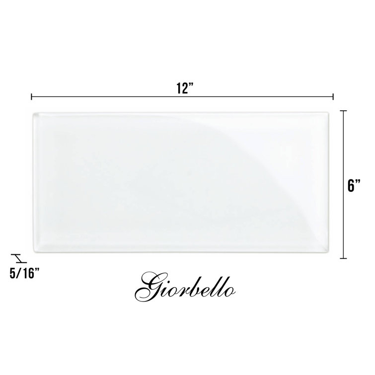 Bright White 6" x 12" Glossy Glass Subway Tile