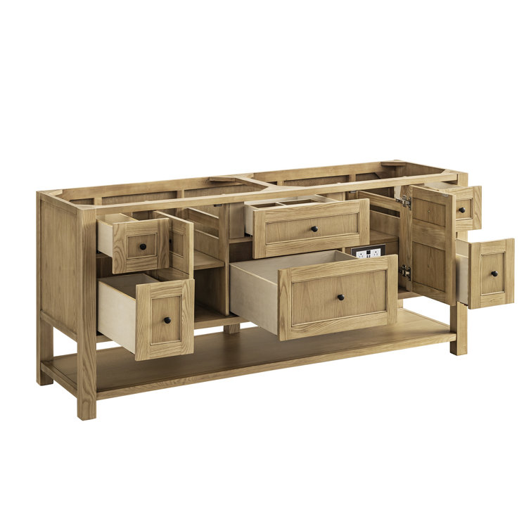 Breckenridge 72" Light Natural Oak Double Vanity Base with Matte Black Knobs