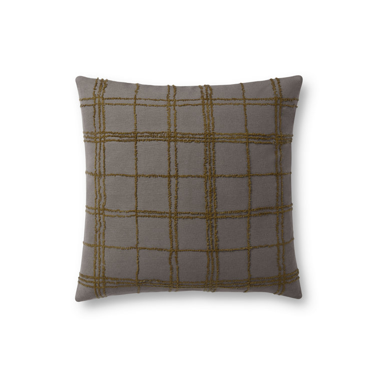 18" Charcoal and Olive Embroidered Square Throw Pillow Cover