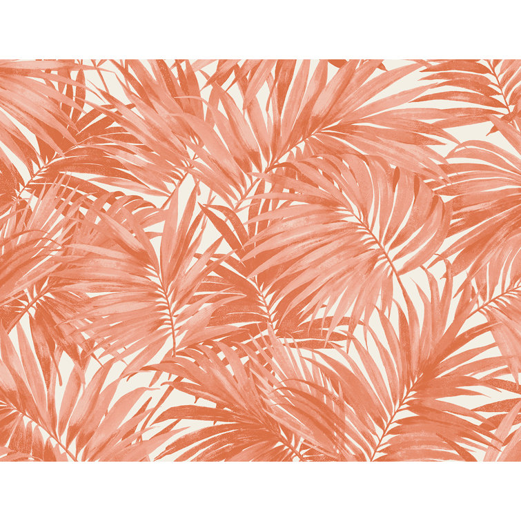 Coral Cordelia Tossed Palms Embossed Vinyl Wallpaper Roll