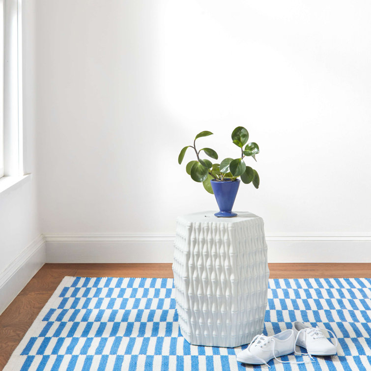 2' x 3' Blue and White Striped Cotton Synthetic Rug